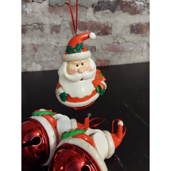 3 Santa Christmas Bell Ornaments Red Jingle Tree Decorations - Picture 2 of 4